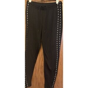 Pink Victoria Secret Tapered Track Pocketed Sweatpants Black Sz M Side Zippers